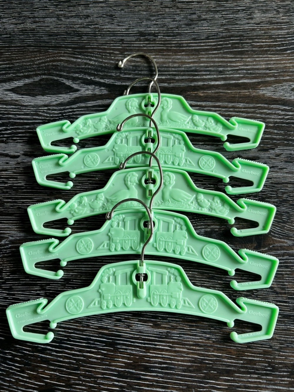 5 Vintage Gerber Baby Child Hangers Pastel Green Plastic Clothes 12" Swivel